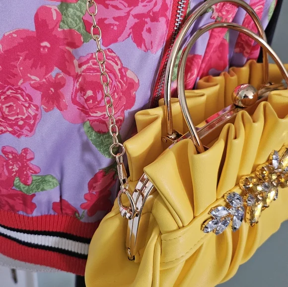 Silk Style Joggers Embroidered Satin Bomber Jacket Silence + Noise Yellow Bag - Picture 15 of 16